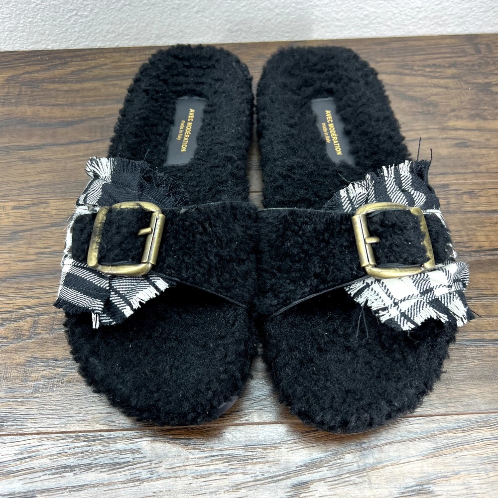 Avec Moderation Womens Sandals 41 US 10 10.5 Slide Fur Cozy Slip On Flats